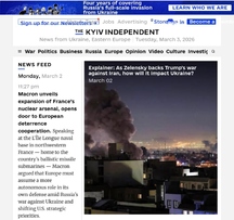 screenshot: home page of kyiv independent news